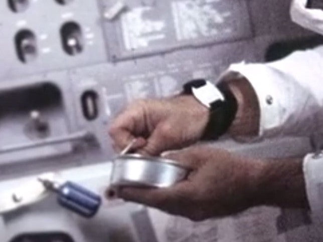 Apollo 16 astronaut Charlie Duke's wrist mirror on a long NASA watch strap- P/N SEB12100030-202 and P/N SDB 12100086-001 -Kizzi Precision Flightgear